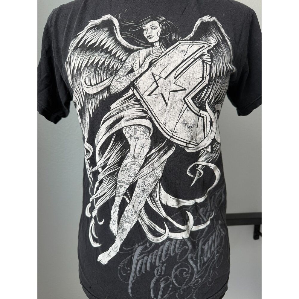 Vintage Famous Stars and Straps Tattoo Angel Graphic T-Shirt - Size S